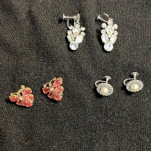 Gorgeous Vintage clip on earrings * 3 pair * butterflies, rhinestones, sparkly